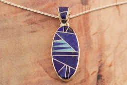 Navajo Artist Calvin Begay Genuine Blue Lapis Sterling Silver Pendant